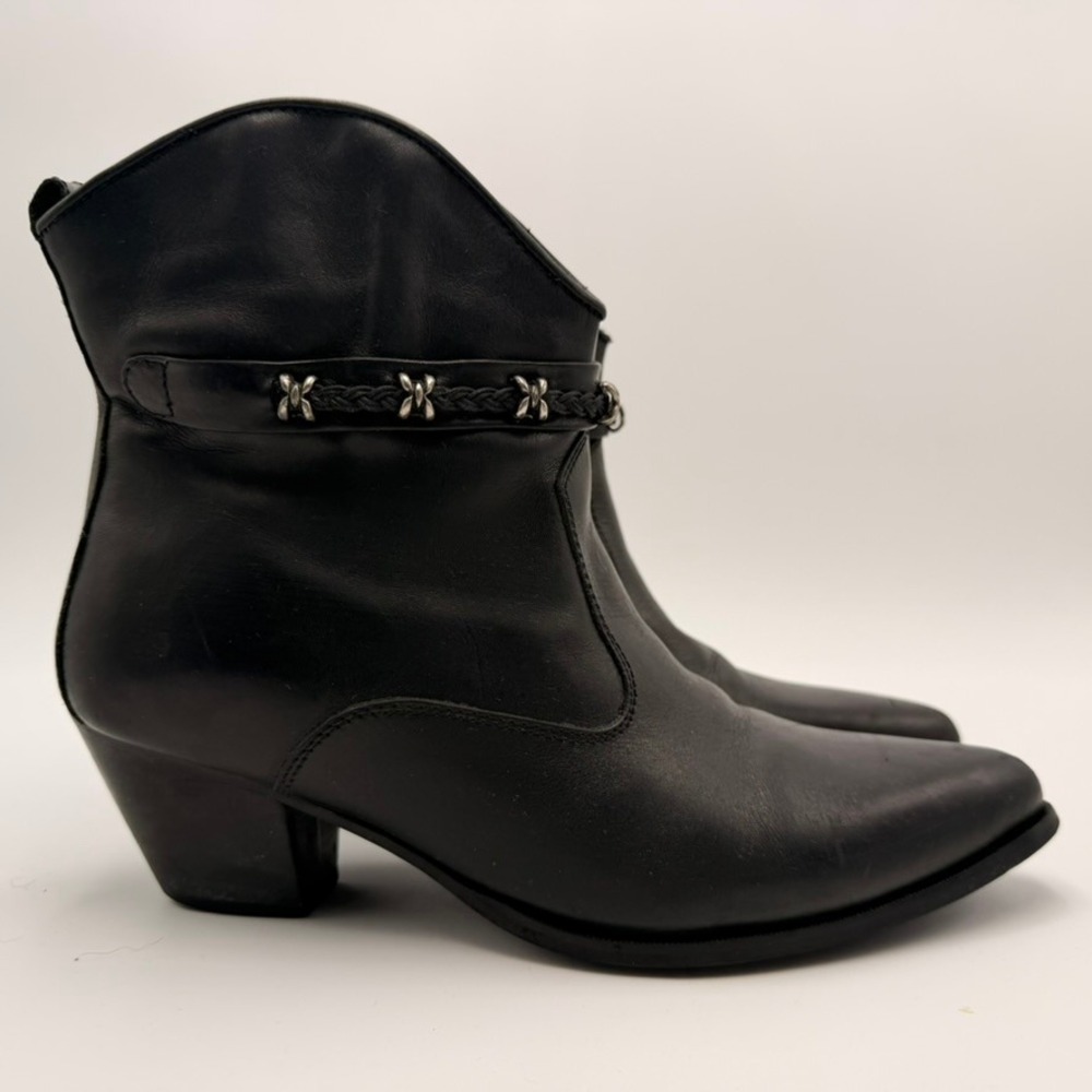 Dingo Leather Western Ankle Boots Womens 8.5 Black Braided‎ Strap DI02320